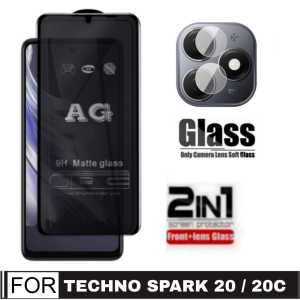 Promo Paket 2 in 1 Tempered Glass Tecno Spark 20 / 20C 2023 Anti Gores Layar AG Matte + Lensa Kamera