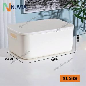 Nuvia White Storage Box With Lid Dormitory Storage Kitchen Multi Functional Basket Ward Robe Clothes Box