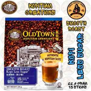 OLDTOWN Ipoh White Coffee Kopitiam Series Smooth Roast Kopi Less Sugar Instant Coffee Drink 22.6 Gram 15 Sticks