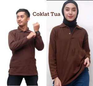 Kaos Kerah Panjang FO Polos Coklat Tua - Kaos Kerah Polos Lengan Panjang - Kaok Kerah Panjang Premium warna Coklat Tua Polos