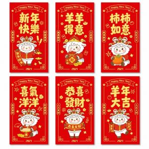 WEHUAN Chinese Style Goat Year Money Envelope Cartoon Blessing Words Lucky Red Pocket Creative 3D Effect New Year Red Packet Chinese New Year
