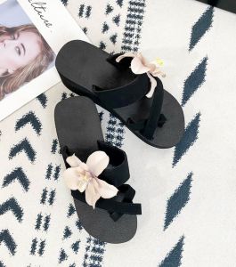 Free Shipping Summer Floral Open-Toe High-Heeled Flip-Flops With A Wedge Sole WomenS Shoes Available In Large Sizes