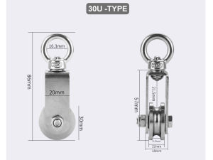 30MM/34MM Pulley Block Heavy Duty Pulley System for Lifting Stainless Steel U Type Swivel Single Pulley Wheel