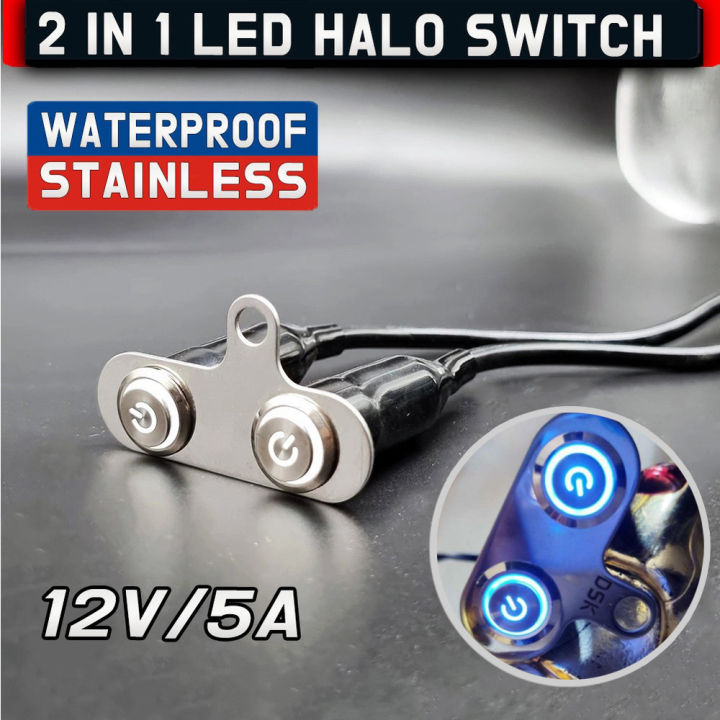 2in1 LED Halo Switch Stainless Steel Double ON-OFF Push Button Switch ...