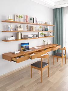 xpkQ Japanese Style Solid Wood Floating Desk Nordic Creative Wall Mounted Long Office Computer Desk Study Furniture Floating Desk FYFD 8N6Y2
