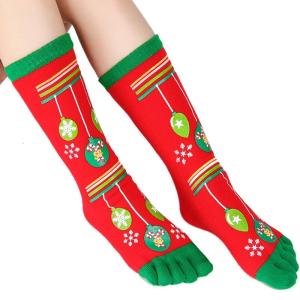 Cartoon Snowman Snowflakes Printed Toe Socks Five Fingers Socks Casual Soft Cotton Socks Women Christmas Sock