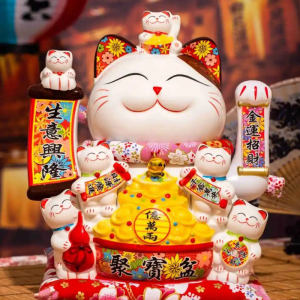 Mèo Thần Tài Mèo May Mắn Mèo Tài Lộc vẫy tay Nhật Bản Maneki Nekko Kim Vận Vượng Tài băng gốm sứ cao cấp 0842-11 29cm
