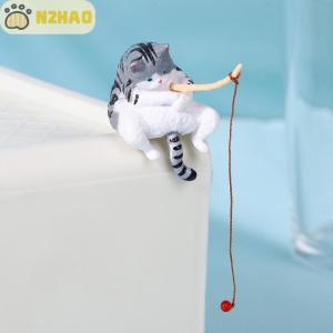 N2HAO ใหม่1 2ชิ้นถังปลาแขวนแมวสุดสร้างสรรค์ของตกแต่งภูมิทัศน์ตู้ปลารูปปั้นขนาดเล็ก