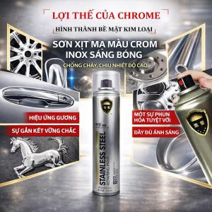 Sơn Mạ Crom Inox - Sơn Xịt Bóng Kim Loại Chịu Nhiệt Chống Cháy Cho Xe Máy Ô Tô Và Cơ Khí