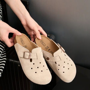 Genuine Leather Platform Slippers Outer Wear Flat Shoes Japanese-Style R Hole Shoes Slip-on Boken Sandals Womens Shoes