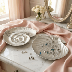 ZANGTA Delicate Seashell Wooden Storage Tray Conch Shape Retro Jewelry Display Tray Multifunctional Decorative Leaf Storage Plate Home Decor