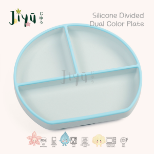 JIYU [JB-001] Silicone Divided Dual Colour Plate / Piring Silikon Dua Warna dengan 3 lubang BPA FREE