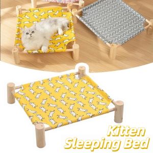 OUTOPEN Wood Pet Camp Bed Detachable Sturdy Kitten Sleeping Bed Multipurpose Durable Cat Hammock Bed Space