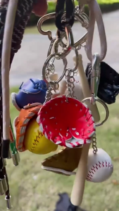 Baseball Gear Key Rings with Miniature Bat and Glove Colorful Keyring Charm Handmade Keychain for Baseball Aficionados