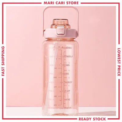 2L Large Capacity Transparent Water Bottle 2000ML Tumbler Botol Air Besar Gym Big Water Bottle With Straw Outdoor Sport