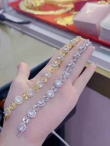 {loại1} Lắc tay hoạ tiết kim tiền xen kẽ đá tròn cz nhân tạo Kami trang sức sỉ LKT103