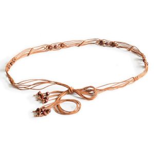 Thắt lưng dây sáp bện gắn hạt gỗ đai váy tua rua hạt gỗ phong cách dân tộc