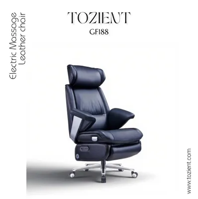 TOZIENT GF188 /Euler/ เก้าอี้นวดไฟฟ้า - หนังวัวฟูลเกรน เก้าอี้สํานักงานผู้บริหารนวดเอว 3 มิติ ปรับเอนด้วยแรงโน้มถ่วงเป็นศูนย์ เก้าอี้ตามหลักสรีรศาสตร์ขนาดใหญ่และสูง 400LB พร้อมที่พักเท้าที่นั่งระบายอากาศสําหรับสํานักงาน