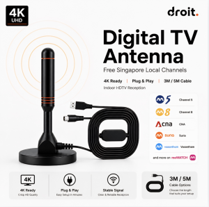 Digital TV Antenna Indoor HDTV Antenna 4K UHD DVB-T2 Plug & Play Free Singapore Local Channels 3M / 5M