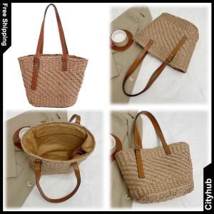 Large Summer Straw Beach Bag for Women Woven Shoulder Bag Travel Casual Crossbody Purse