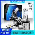 Novsight N66 H11 H8 H9 หลอดไฟหน้าแบบ LED 80W 15000LM 6500K ไฟ LED ซุปเปอร์ไบร์ท สำหรับไฟตัดหมอกสูง/ต่ำ ปลั๊กแอนด์เพลย์รับประกัน 2 ปีจัดส่งฟรี. 