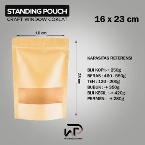 ( 10 pcs ) Standing Pouch Kraft Paper Window Coklat | Ziplock Kraft Paper | Kemasan Kopi | Kemasan Paper Ziplock | Standing Pouch