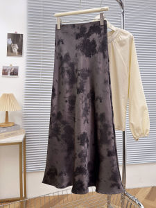COD national style retro ink smudge acetic acid satin fishtail skirt spring and summer womens clothing medium and long A-shaped hip skirt 94132026 new product