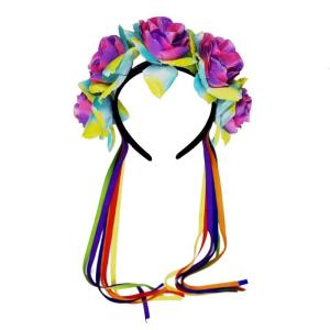 Rainbow Tassels Headbands Girl Rainbow Headwear Tassels Flower Masquerades Halloween Bride Rainbow Party