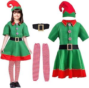 Christmas Santa Claus Costume Green Elf Cosplay Family Parent-Child Adult Christmas Party Costume Elves Set School Party Show Festival Santa Costume