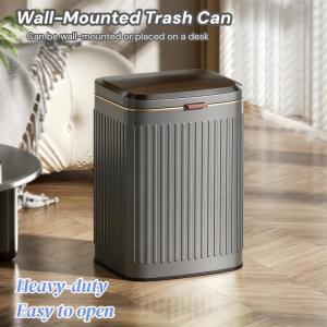Wall-mounted kitchen trash can flip-top bathroom trash can for home use drill-free hanging trash can Three-in-one: adhesive wall-mounted or freestanding