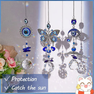 Crystal Door Window Decoration Handmade Crystal Prism Suncatcher Craft Turkish Blue Evil Eye Amulet Rear View Mirror