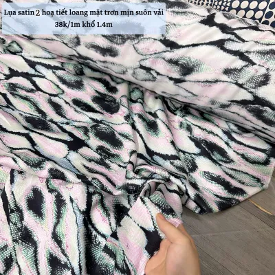Vải lụa satin hoa nền xanh than hoa nhí mềm mát mịn may đồ bộ váy vócpijama khổ 1m5