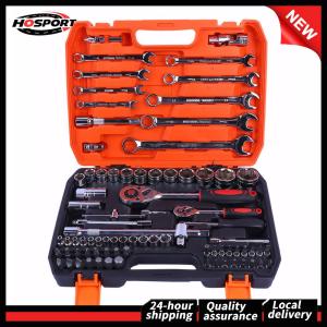 【Free Shipping】 82 PCS Socket Wrench Set Mechanic Tool Set with Case with Bit & Connector & Extension Bar Car Tools Set Tool Box Kit for Auto Repairing and Household