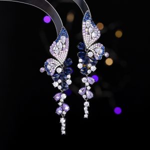 High-end popular zircon leaf and wisteria flower earrings fashionable evening party elegant bridal wedding earrings and accessories