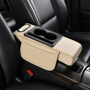 ERMENLED Multifunctional Center Console Armrest Cushion Portable PU Leather Car Armrest Pillow High Quality with Cup Holder Tissue Box Armrest Pad Universal