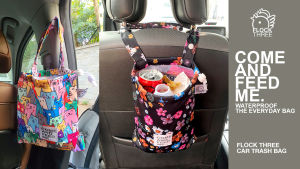 FLOCK THREE Waterproof Car Trash Bag Holder Garbage Can Trash Rubbish Bin Storage Bags for Car Back Seat Headrest