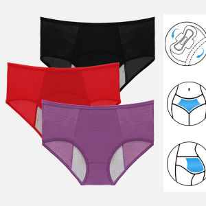 L-5XL Plus Size Solid Panties Menstruation Menstrual Briefs Women High Waist Ventilate Underpants Lingerie Menstrual Period