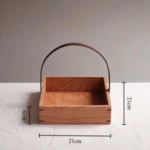 xpkQ Simple Storage Baskets Cherry Wood Solid Arc-shaped Handle Multifunctional Storage Baskets Modern Home Storage Organization P7Q2M