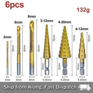 【READY STOCK】Titanium Step Drill Bit/Straight Spiral Hex/Tower Drill Bit/Hexagonal Handle/Metal Cone Opener Power Tool