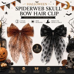 DORADO Spider Web Halloween Hair Clips Embroidery Bowknot Lace Tulle Cosplay Hairpins Decorative Gothic Hair Accessories Mesh Bow Hair Clips Women Girls