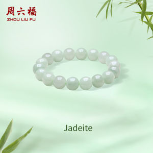 ZHOU LIU FU 周六福 Natural Jadeite Beaded Bracelets Genuine Jade Elastic Stretch Bracelet Fine Jewelry for Women Mom Daughter Birthday Anniversary 17/18CM Y1914826/Y1914827