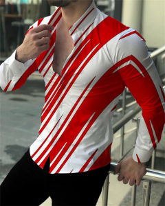 Luxury shirt mens party casual shirt social mens shirt lapel button yellow line shirt printed black long-sleeved mens shirt