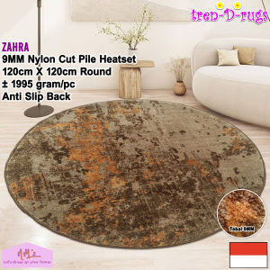 Tren-D-rugs karpet bioskop eropa aesthetic plush bulat bundar lingkaran round carpet diameter 120 cm tebal 9mm anti slip motif abstrak modern bulu cut pile alas lantai ruang tamu keluarga kamar tidur - NMs