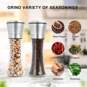 200ML Stainless Steel Grinding Bottle Manual Salt Pepper Mill Grinder Muller Spice Sauce with Adjustable Coarseness Mill Grinders Shakers Glass Bottles