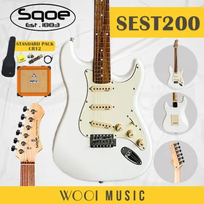 SQOE SEST-200 WH Strat-Style Electric Guitar - White (SEST200 Electric Guitar Package)