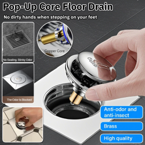 Square Bathroom Bounce Floor Drain Sealing Cover Deodorant Insect-Proof Pop-Up Core Floor Drain Filter Stainless Steel Foot-Operated