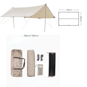 TROFEO Large Camping Flysheet 3x3M 3X5M 4-6 Person Outdoor Camping Sun Shelter Tent Roof Complete Install Kit Poles Ropes Pegs TM-293