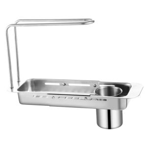 YERZ Telescopic Sink Drain Shelf Stainless Steel Practical Drainer Shelf Kitchen Utensils Detachable Kitchen Sink Organizer Kitchen