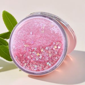 Gương trang điểm mini 2 mặtkim tuyến nước chảy lên xuốngkích thước nhỏ gọn dễ mang theo