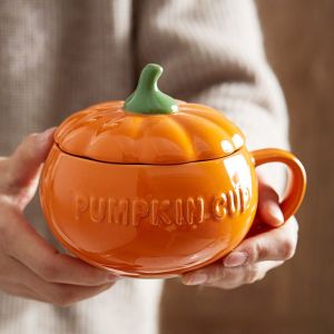 QUA Creative Spoon Drinkware Coffee Breakfast Drinking Oatmeal Mug Pumpkin Cup Halloween Decoration Water Cup